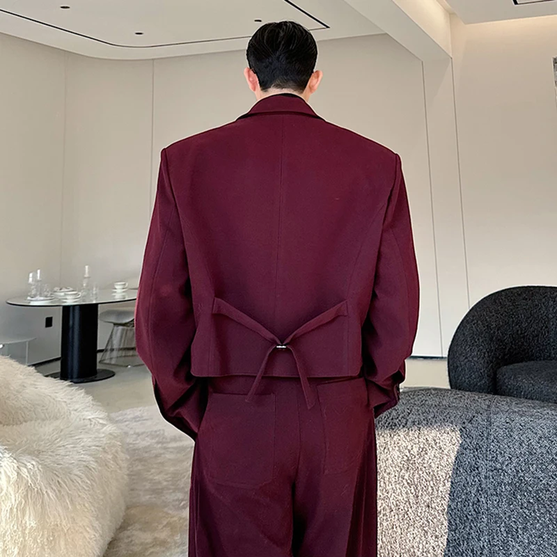 IEFB Men\'s Two-piece Lapel Niche Design Solid Color Single Breasted Blazer Pleated Straight Wide Leg Male Suit Pants New 9C8389