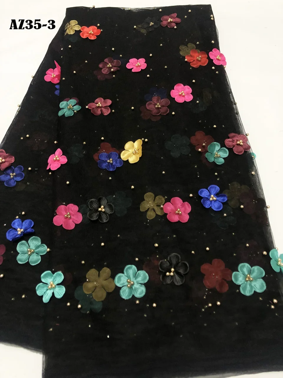 

2021 African Lace Fabric High Quality 3D Lace French Tulle Lace Fabric with Beads Stones Embroidery Nigeria Lace Fabric TY034