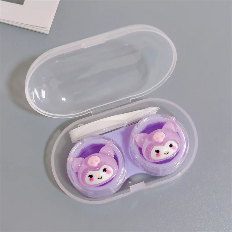 Caja para lentillas de contacto Kawaii Sanrio, caja Meitong de Hello Kitty, Cinnamoroll Kuromi, estuche para gafas de contacto portátil de viaje con pinza