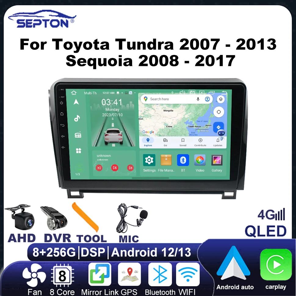 

Автомобильный радиоприемник SEPTON Android для Toyota Tundra 2007 - 2013 Sequoia 2008 - 2017 CarPlay Navi GPS мультимедийный плеер 4G сетевой Головной блок