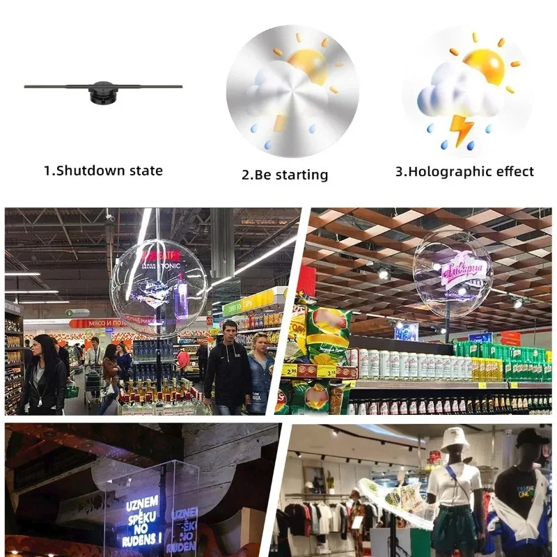 42cm 3D Holographic Fan Wifi Remote Custom ICONS DIY Video LOGO LED Neon Lights Rotating Display AD 3D Holographic Projector