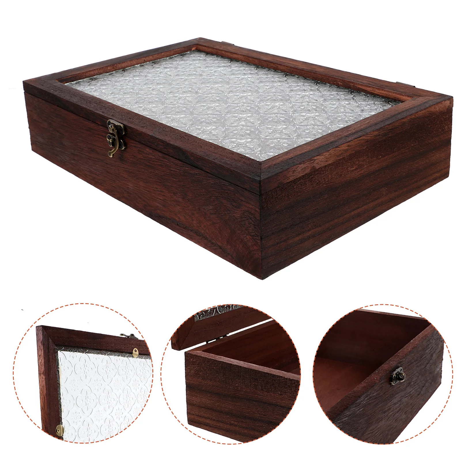 1 قطعة صندوق خشبي عتيق مع غطاء شفاف نافذة التخزين المنظم للمجوهرات الحلي سطح المكتب الكنز الصدر الصغيرة