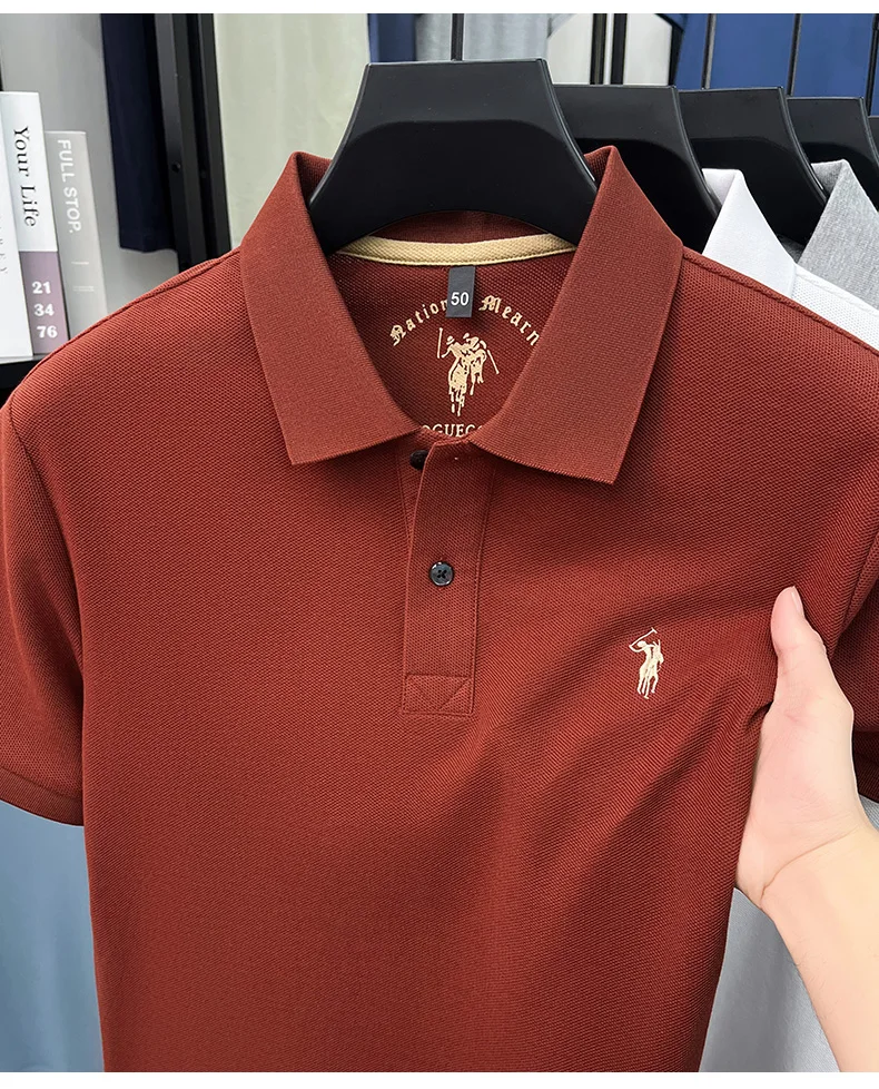 High-End 100% Baumwolle Kurzarm Polo Shirt Sommer Mode Luxus Marke Pony Stickerei T-Shirt Business Freizeit Golf Herrenkleidung – Detail 16