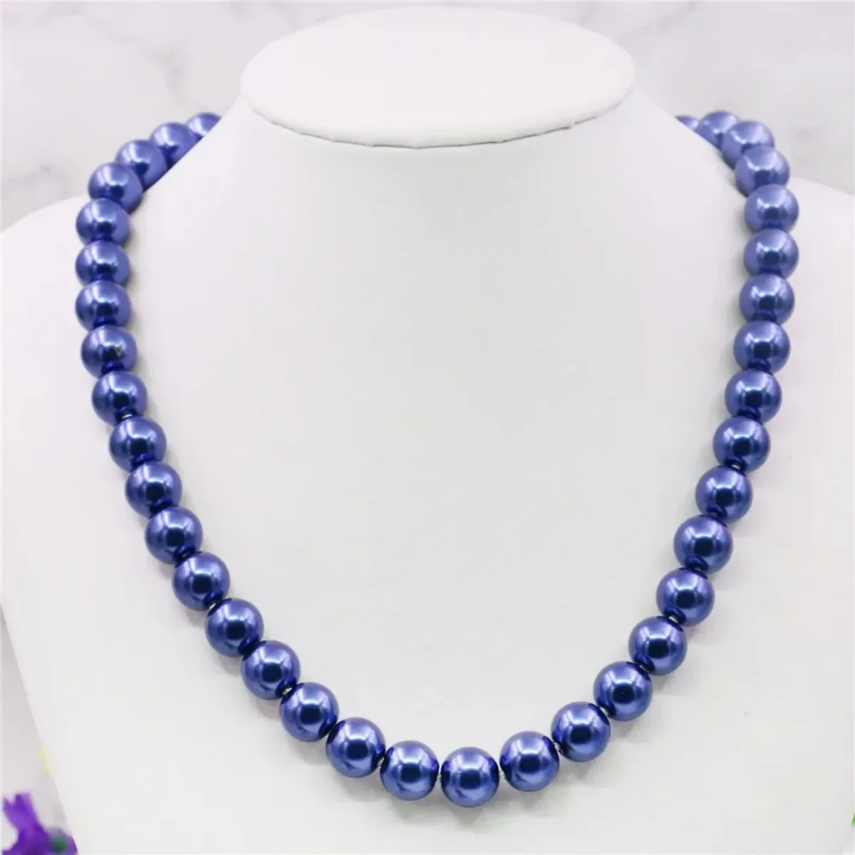 8mm Round Silvercolor Pink Blue White Red Gray Pearl Shell Necklace Hand Made Jewelry Making Design Accessory Gifts for Mother