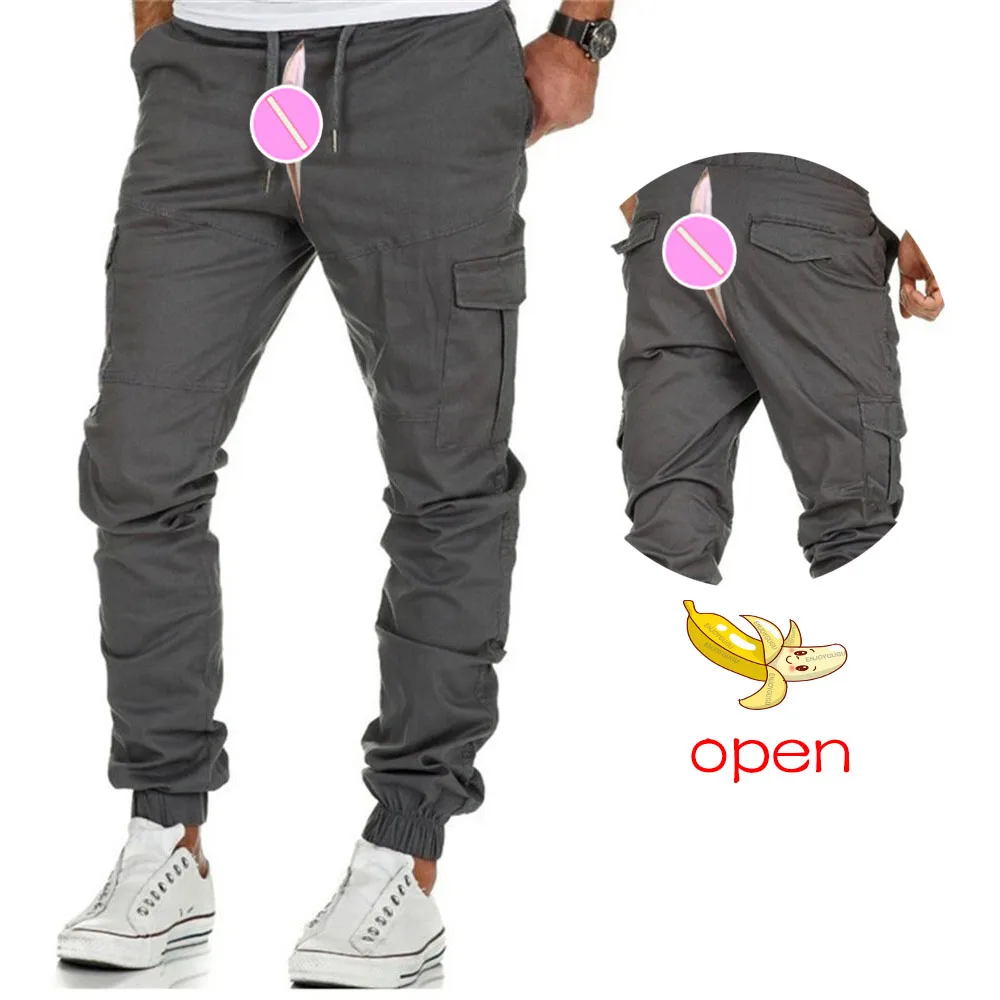 Invisible Open Crotch for Outdoor Sex Pants Lightweight Gym Jogger Men's Workout Sweatpants with Pocket Work Clothes Trousers