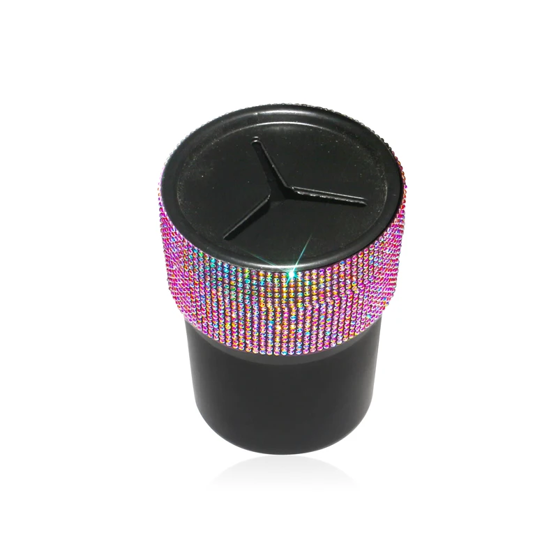 Crystal Car Trash Can with Lid Mini Auto Garbage Can Leakproof Vehicle Trash Bin Cup Holder Storage Sundries Car Accessories