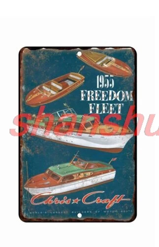 Chris Craft Boat 1955 Advertising All Metal Tin Sign  8x12 Disrtressed Art Image ASC