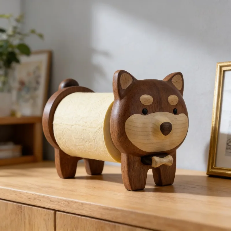 Wooden Puppy Roll Holder Desktop Napkin Holders Creative Living Room Paper Rack Bathroom Elegant Tissue Racks Home Supplies
