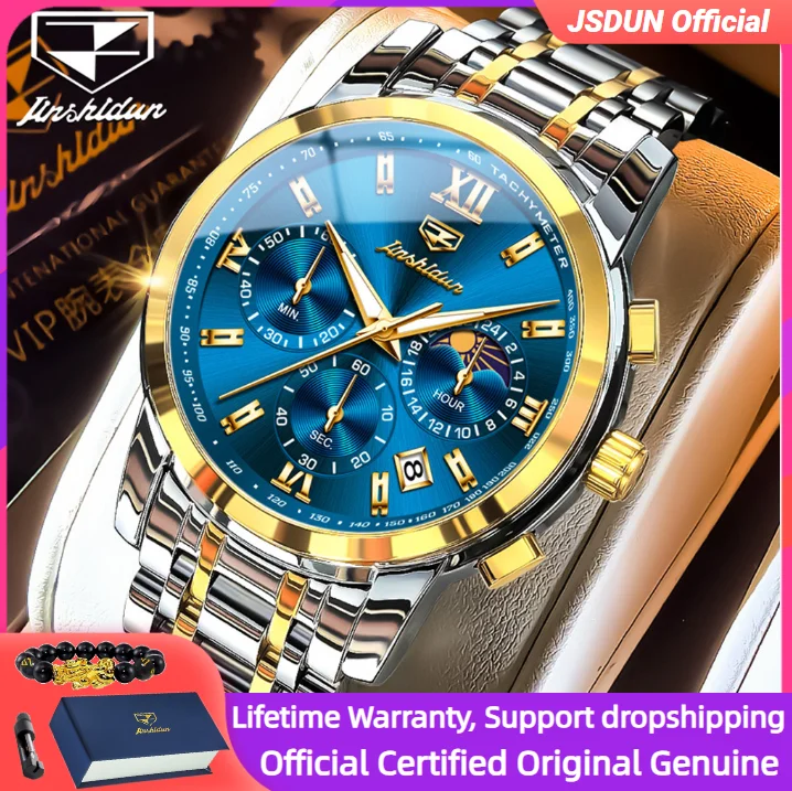 Jam Tangan Mekanik Otomatis JSDUN 8985 untuk Pria, Multifungsi dengan Kalender, Jam Tangan Pria Kelas Atas
