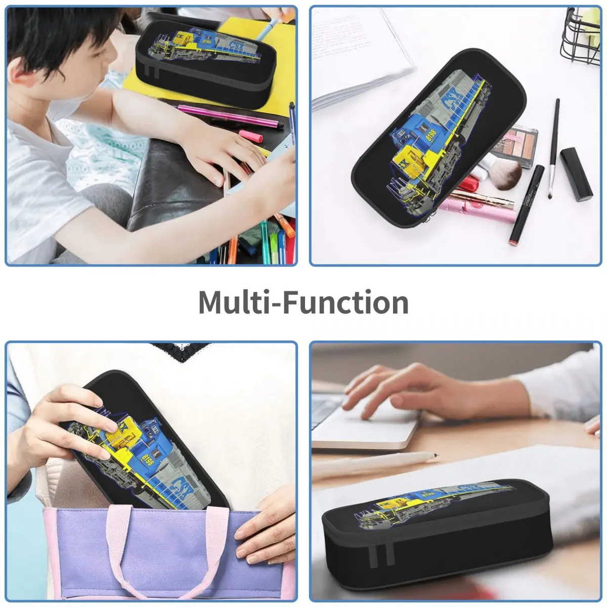 Freight Train CSX Engine Pencil Cases Big Capacity Pen Bags Pen Box Pencil Pouch For Boys Girls Students Stationery School