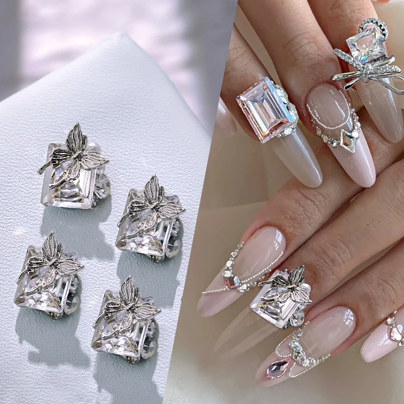 Accesorios de manicura con diamantes de imitación para uñas, cuentas de cristal metálico, forma de corazón, mariposa, estrella, punta de perla, 5 unids/lote por bolsa