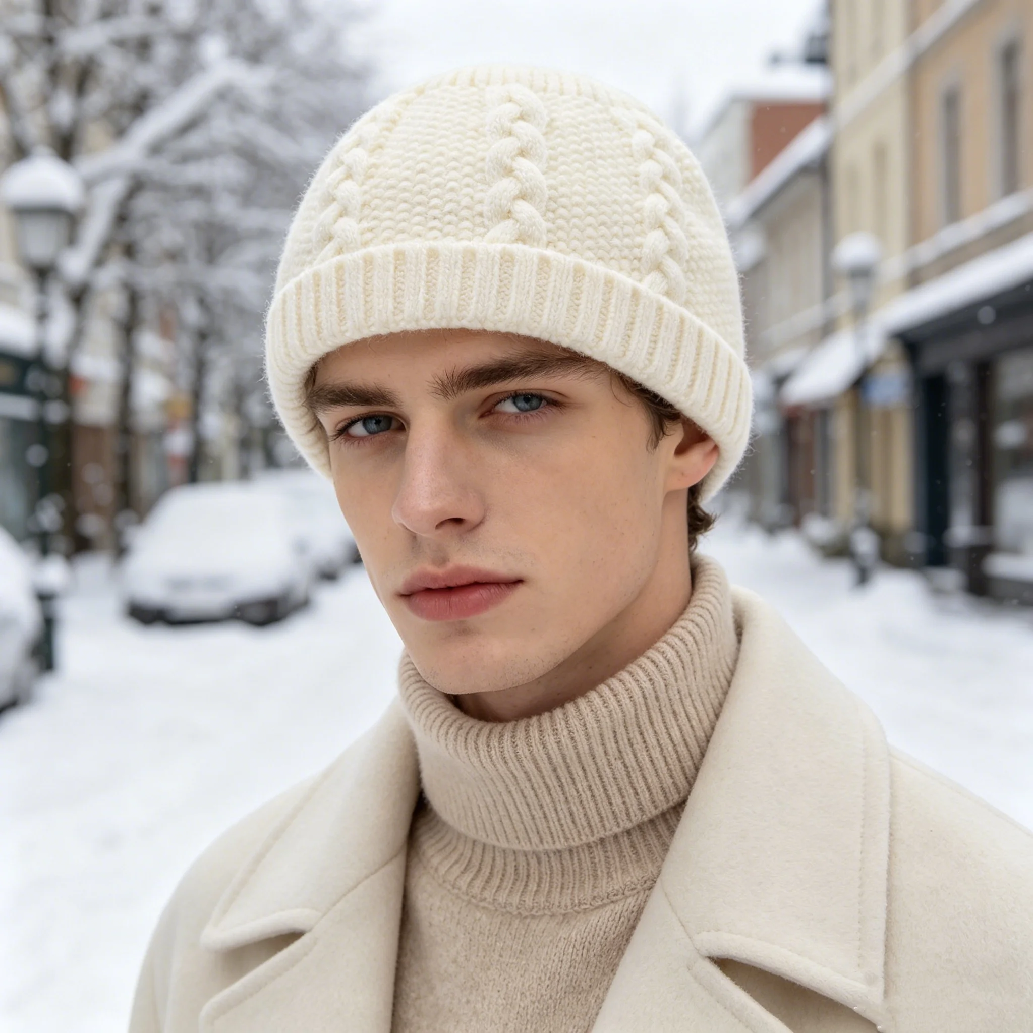 Unisex Winter Cable Knit Beanie with Three-Dimensional Cable Pattern, Ribbed Edge, Warm Hat, Thick and Skin-Friendly, Suitable for Everyday Cold Weather Protection, Versatile for Outdoor Activities in Snowy Days