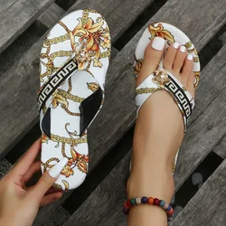 Chanclas planas con estampado de moda para mujer, zapatillas de exterior, Sexy, talla grande