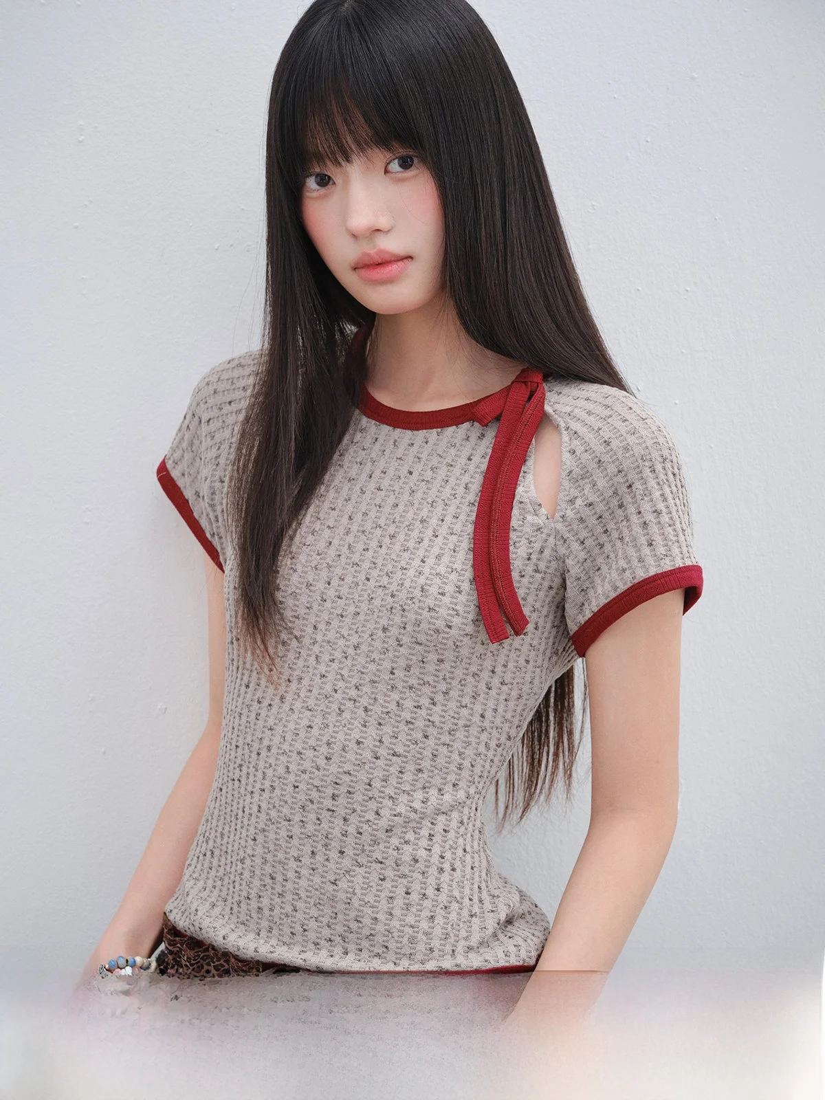 

Red Garden Original Design Texture Floral Patchwork Slim Fit oulder T-irt ort Sve round Ne Casual Women's Top