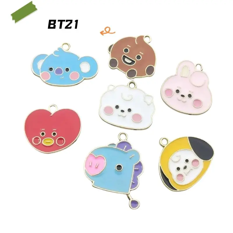 BT21 Hot Sale Cartoon Accessories Diy Making Enamel Necklace Earring Pendant Keychain Charms Alloy Metal Gold Plated