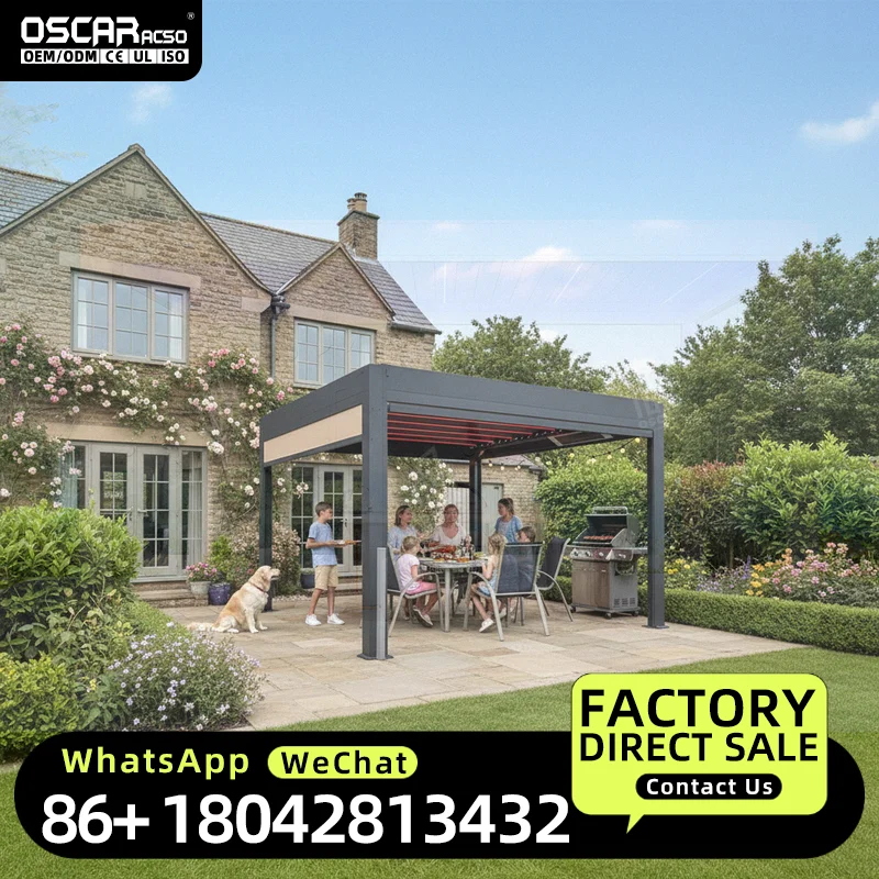 Outdoor Waterproof Adjustable Electric Louver Sun Panel Metal Gazebo Bioclimatic Aluminum  Sunroom for Patio Garden Backyard Per