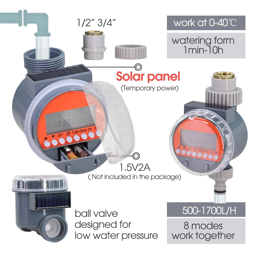 Solar Automatic Garden Watering System 1/4'' Irrigation Programmable Hose Sprinkler Timer Digital Controller Ball Valve Outdoor