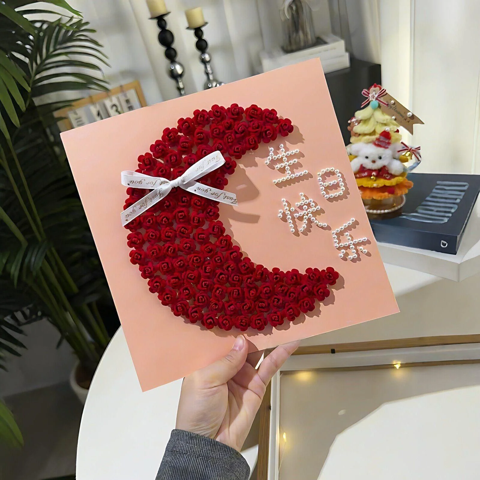 誕生日プレゼント-diy-手作りムーンローズ額縁-クリエイティブな儀式感のある素材-貼り付けアート-良い友達へ