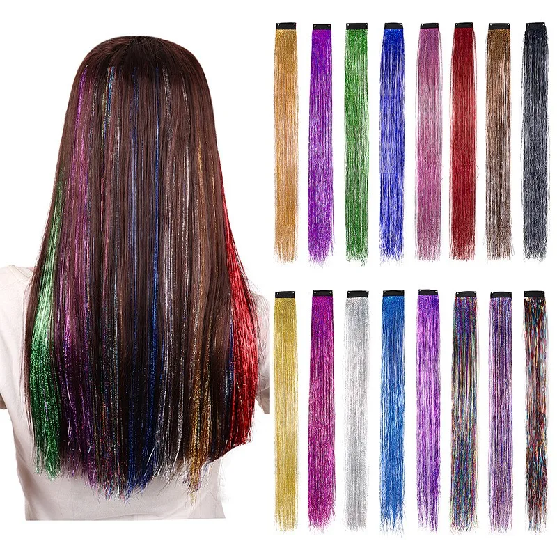 Rainbow Laser Shiny Hair Tinsel Women Girls Seamless Hair Extensions Dazzles Accessories for Braiding Headwear