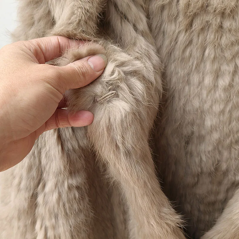 女性のためのウサギの毛皮のフード付きコート,長袖,カジュアル,ルーズフィット,フード付き,自然な毛皮の裏地,アウトドアウェア