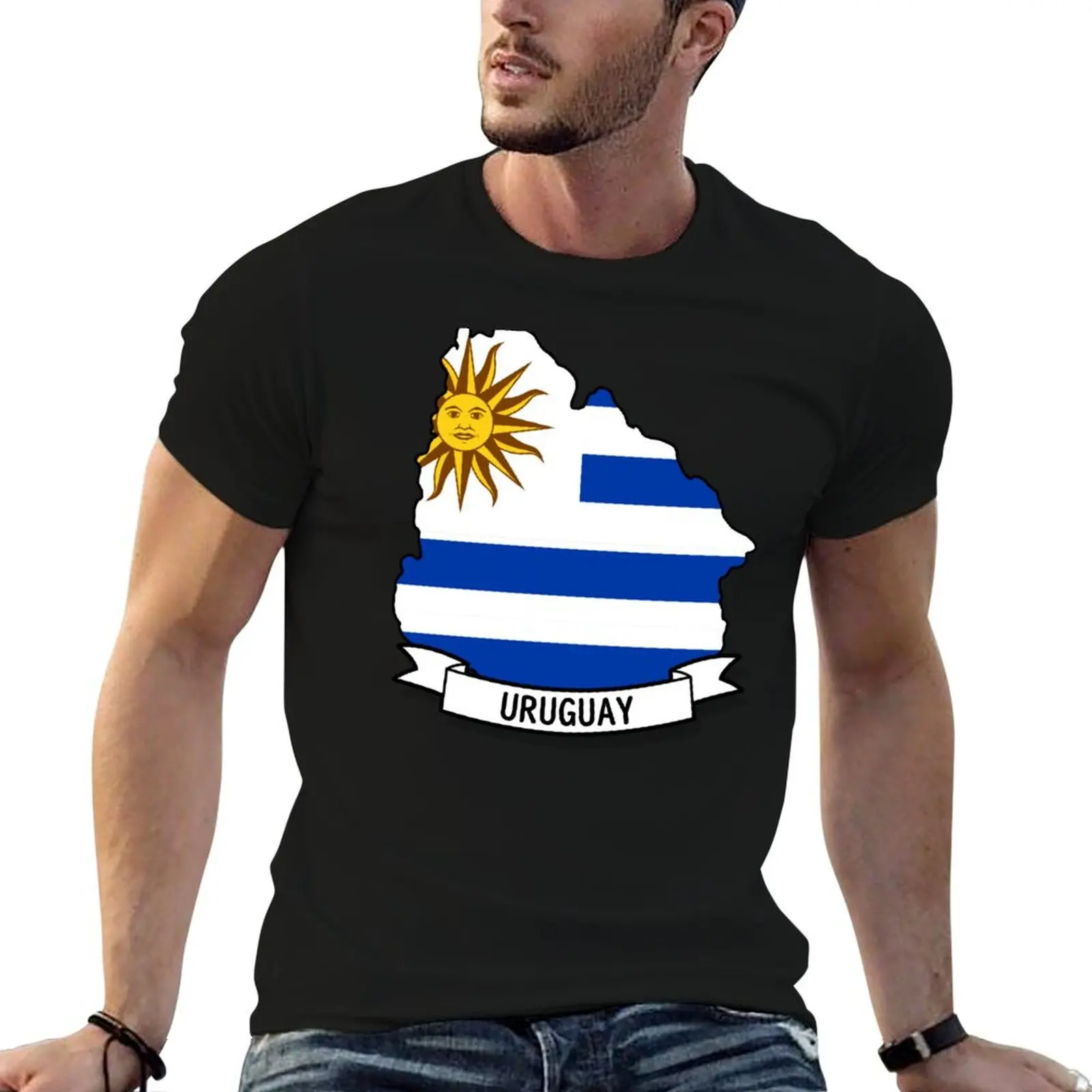 

Футболка с флагом Уругвая и картой, мужские футболки, хлопковая мужская футболка, мужские футболки, высококачественная футболка люксового бренда