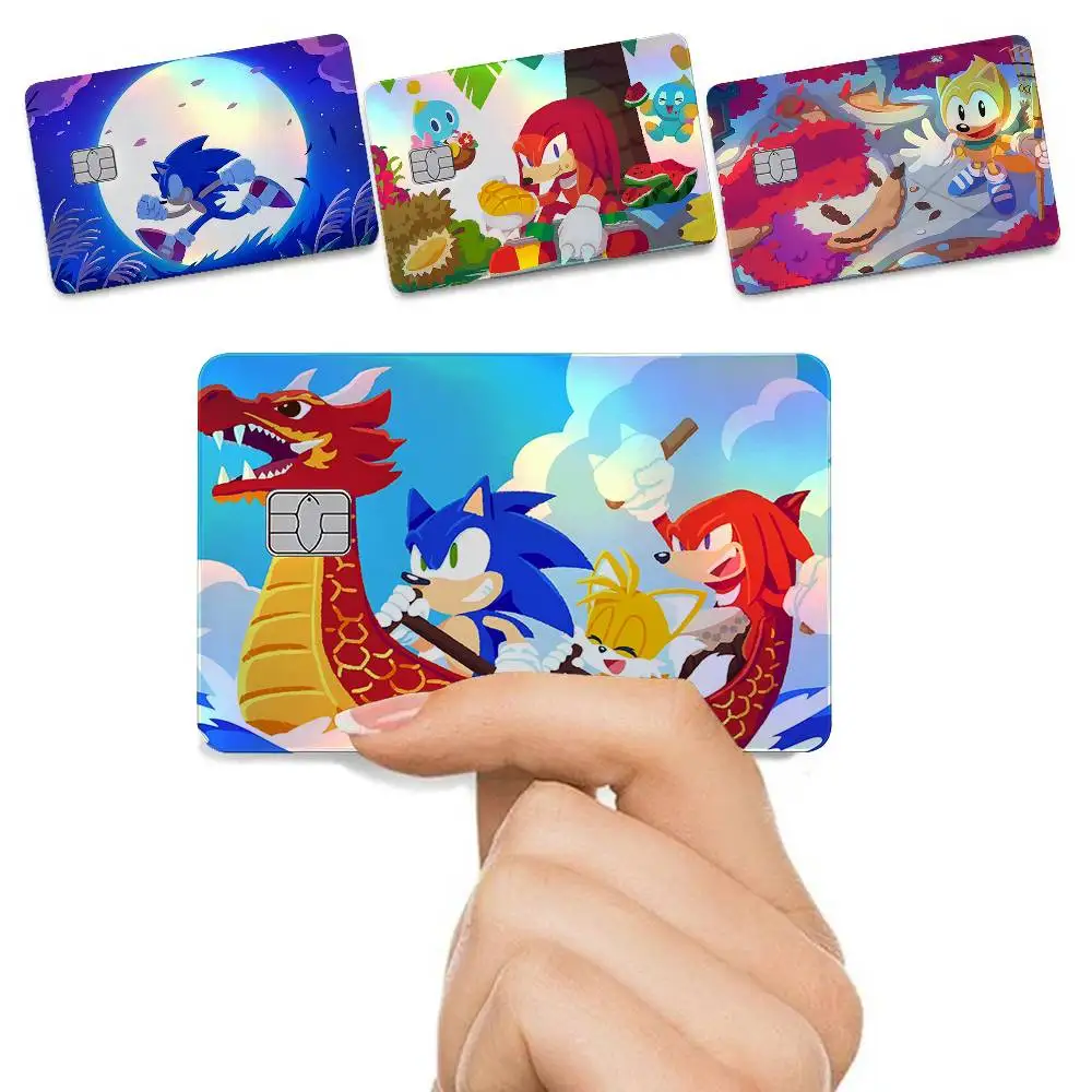 S-sonic The H-Hedgehog 4Pcs/Set Holographic Laser Credit Card Stickers Iridescent Waterproof Fits All Standard Bank Cards