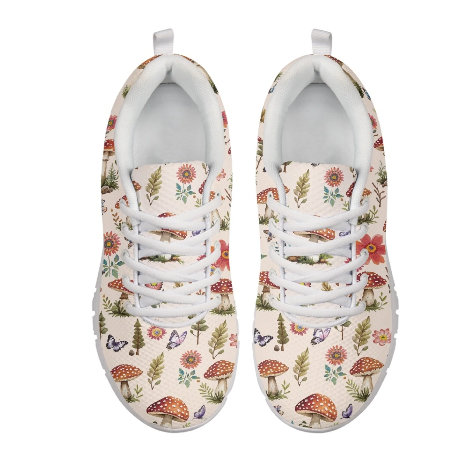 Coloranimal Mushrooms Flowers New Trend Anti-Slip Athletic Footwear for Women Mesh & EVA Sole Tennis Shoes Tennis Running Shoes
