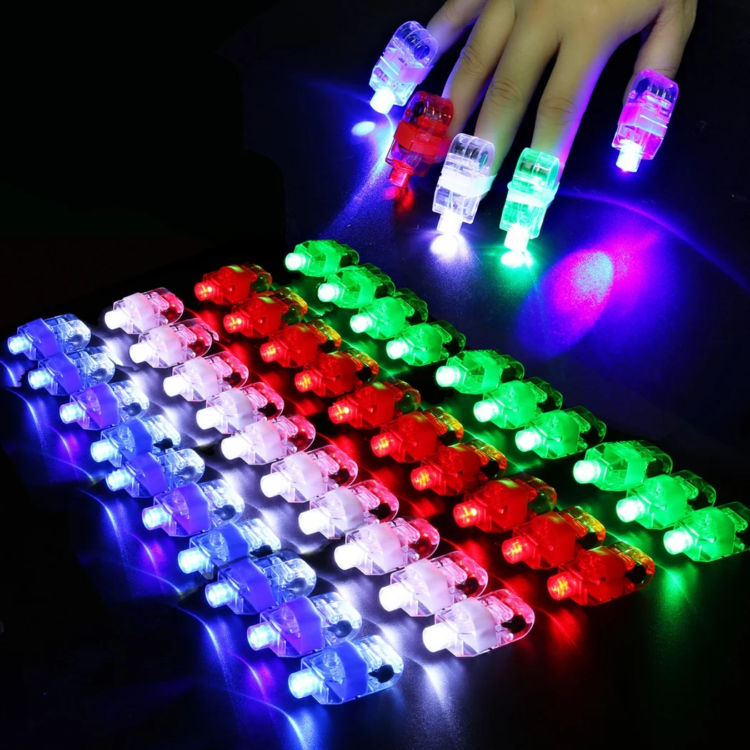 40Pcs Finger Lights Finger Flashlight Battery Powered Light Up Finger Ring Toy Mini Finger Lamps Glow In The Dark Party Supplies