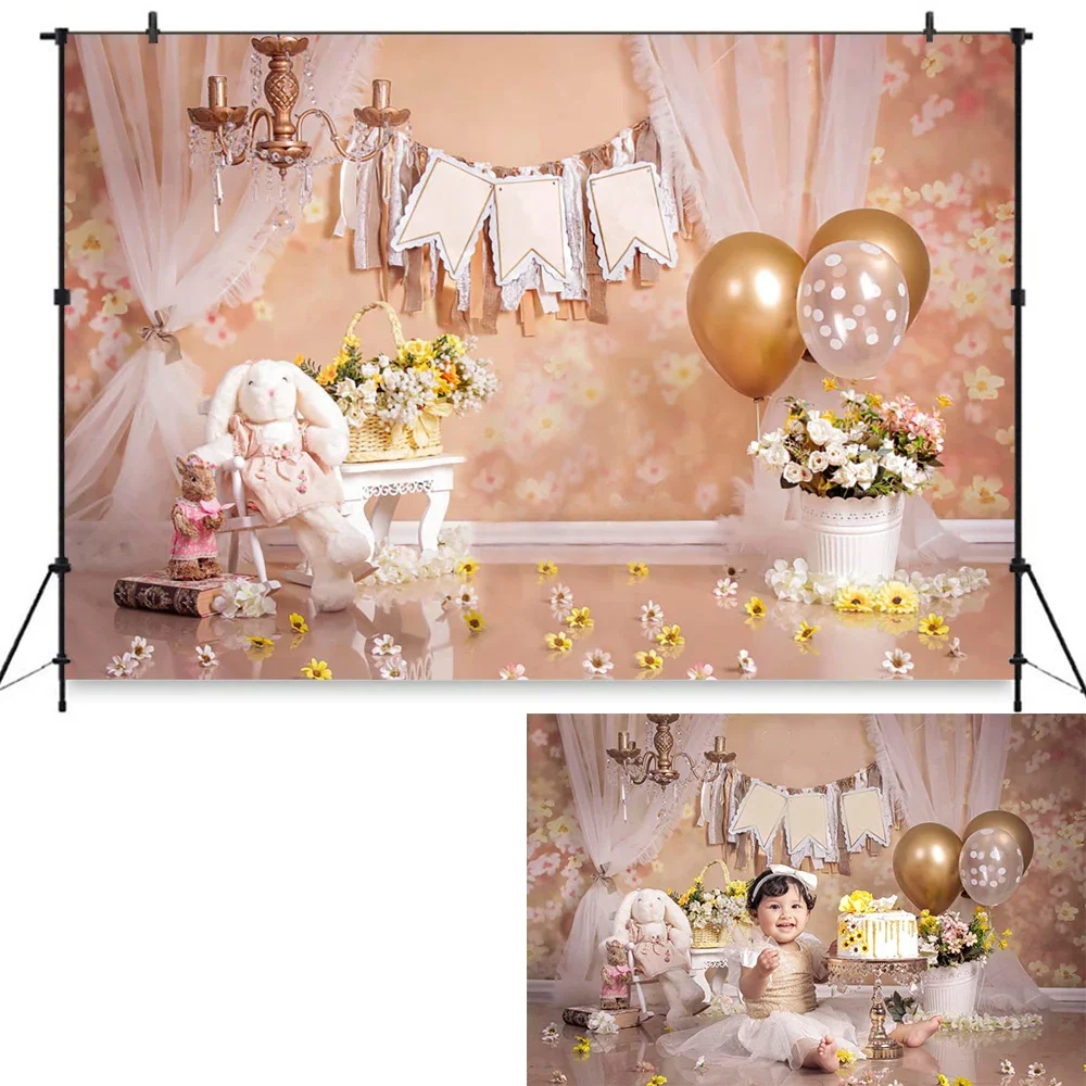 Bunny Easter Cake Smash Backdrop Kids Birthday Party Props Decor Baby Vinyl Photography Background Professional Photostudio