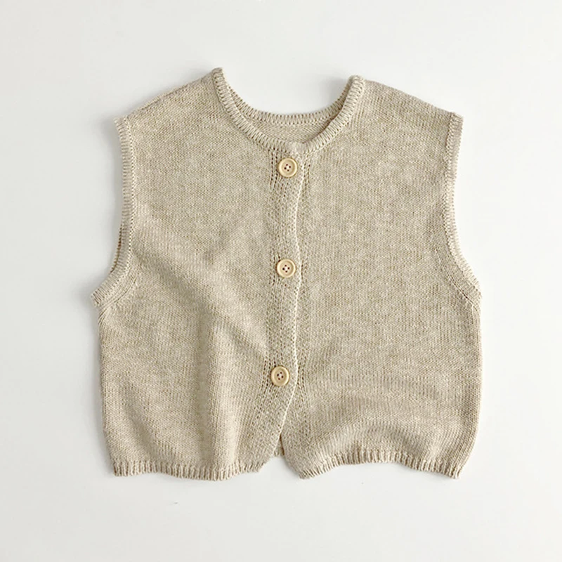 Autumn Spring Children Clothes Sleeveless Solid Color Knitted Cardigan Sweater Vest Korean Style Baby Girls Boys Knitting Vest