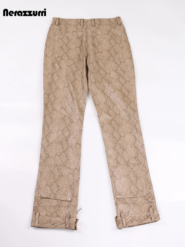 Nerazzurri Spring Autumn Cool Colorful Snakeskin Print Pu Leather Pencil Pants for Men High Waist Luxury Designer Emo Streetwear