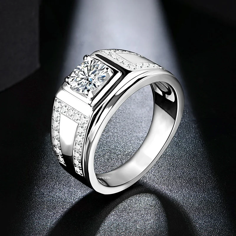 CHARMING Luxury Vintage 1CT Moissanite Ring 925 Sterling Silver For Men Party Daily Jewelry Birthday Gift Anniversary Engagement