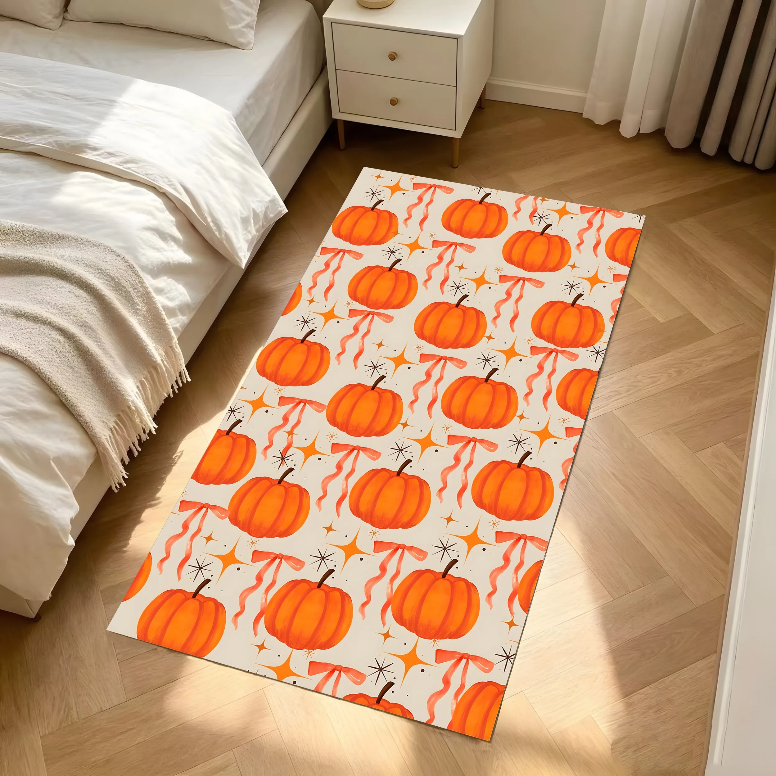 Velvet Pumpkin Starry Sky Ribbon Playful 2D Carpet Suitable for Living Room and Bedroom Autumn and Winter Halloween Atmosphere Home Decoration