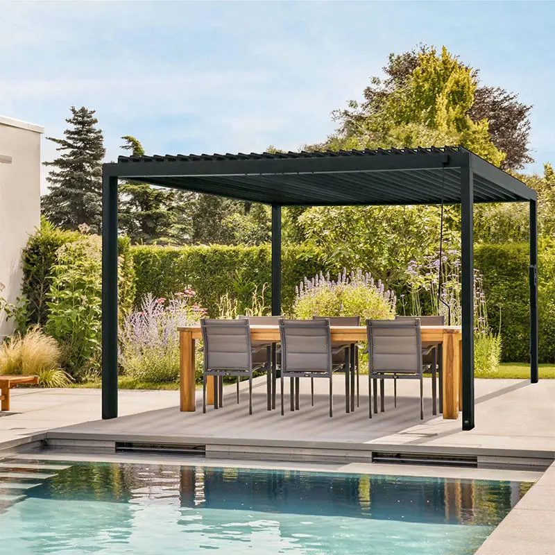 Customized Modern Style Open Air Pergola Affordable Heavy Duty Aluminum Alloy Gazebo Exquisite High End Rectangular Pavilion