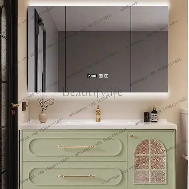 ld Oak Washbasin Bathroom Cabinets Waterproof Ceramic Sink Minimalist Design Retro  Cabinets Combination Home Furniture