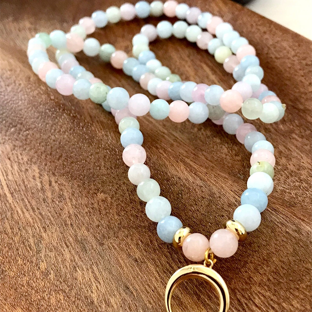 Ruberthen New Design 6 MM AAA Grade Morganite Agate Mala Necklace Teenager Girls Gift Jewelry Healing Women Yoga Bead Bracelet