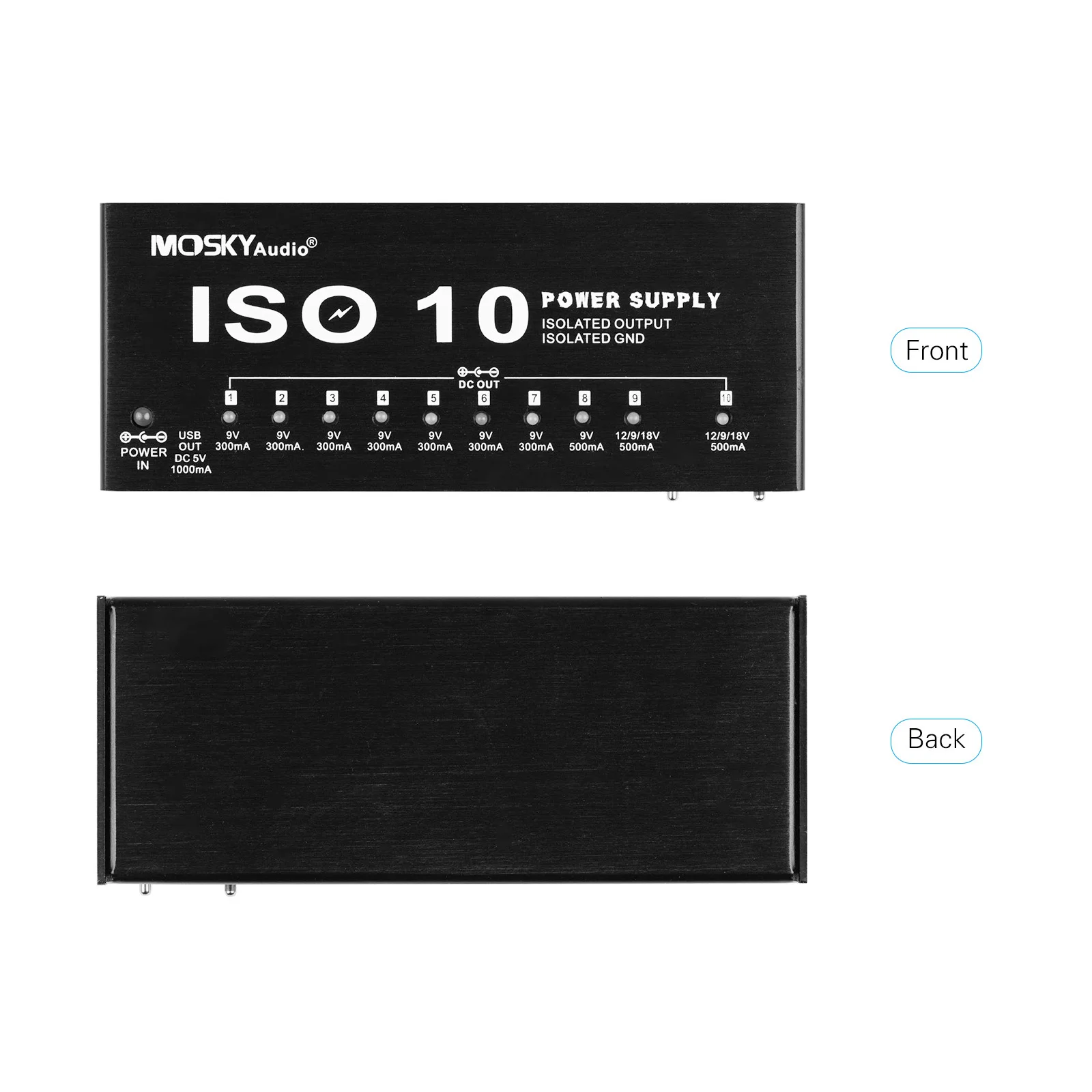 

MOSKYAudio ISO-10 Портативная станция питания для гитарных эффектов 10 изолированных выходов постоянного тока USB-выход для гитарных эффектов 9 В 12 В 18 В