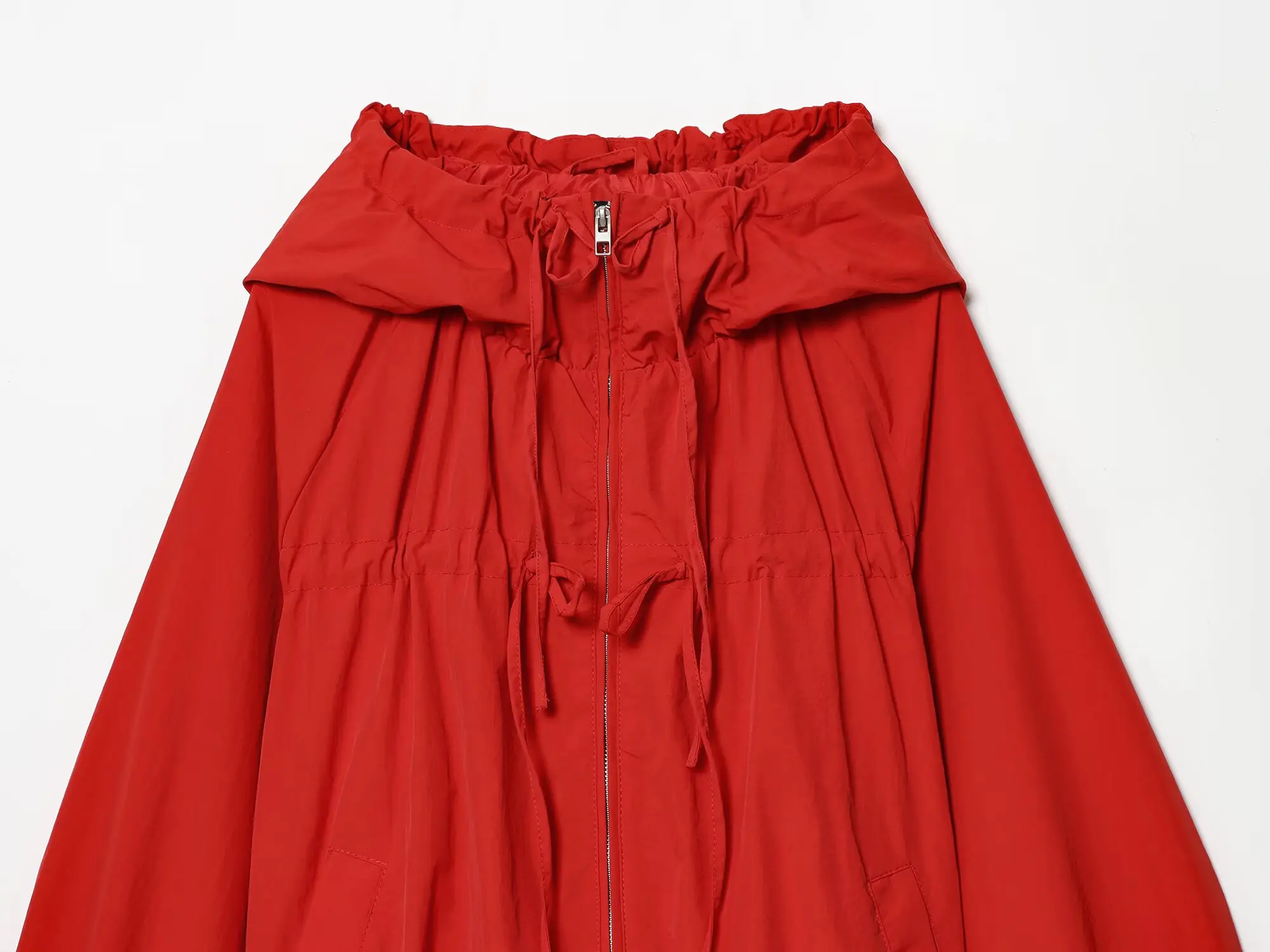 TFMLN Modische Damen-Kapuzenjacke mit Reißverschluss, lässig, Oversize, langärmlig, mit Kordelzug, geraffte Mäntel, Frühling, neu, Schnürmäntel für Damen – Detail 12