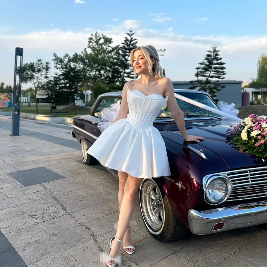 

Customized MIni Vintage Short Prom Dress Sweetheart With Peals Wedding Dress A-Line Style Bridal Cocktail Dress