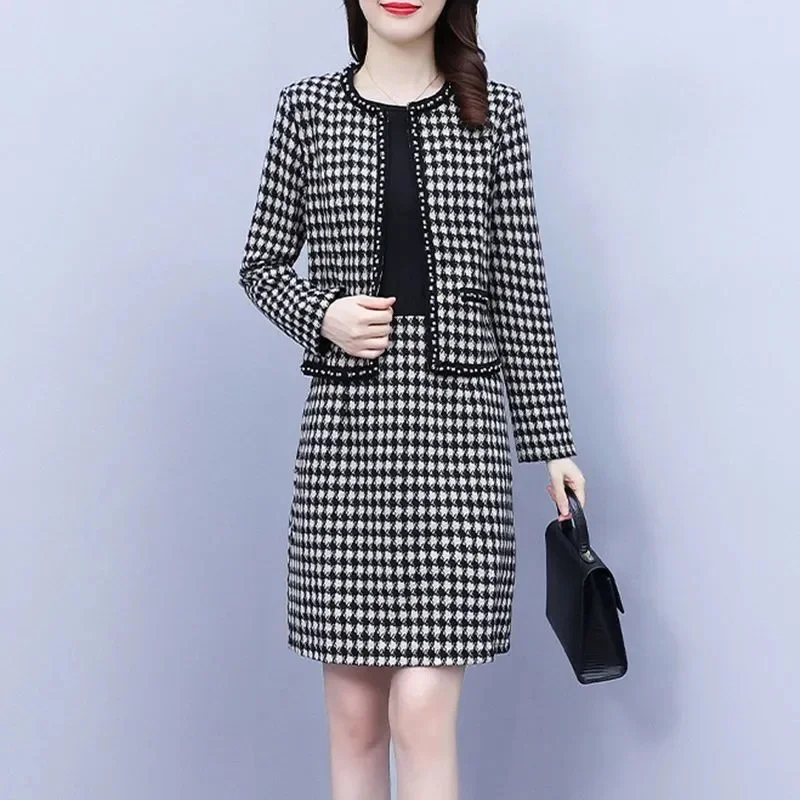 Pop eendelig/pak tweedelige jurk damespak jurk 2025, nieuwe lente herfst en winter verdikking kleine geursets vrouwelijk