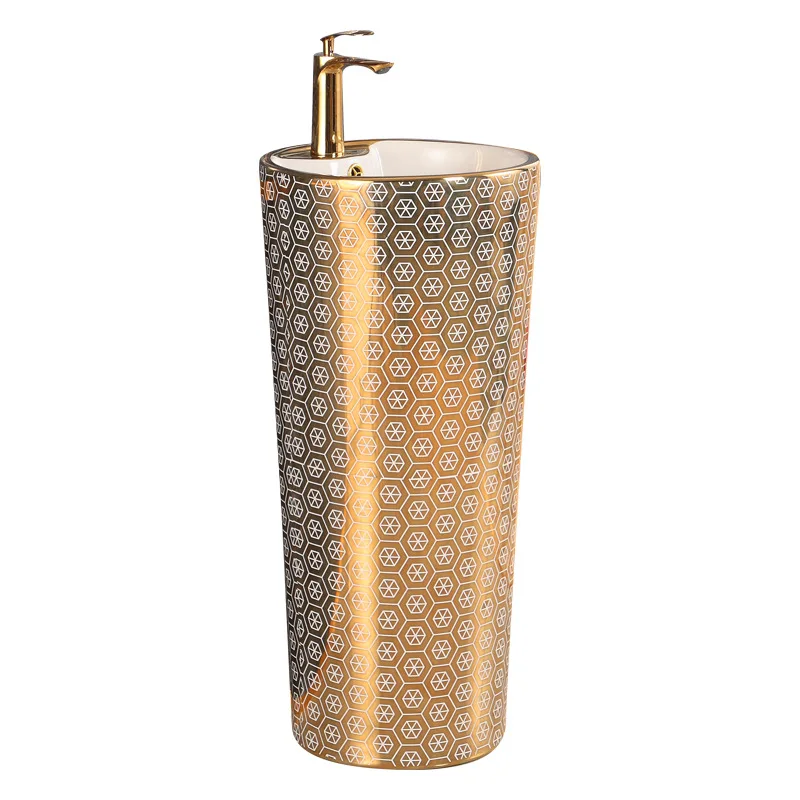 

Golden washbasin Floor-to-ceiling integrated washbasin One-piece yellow-gold Ceramic washbasin Bathroom