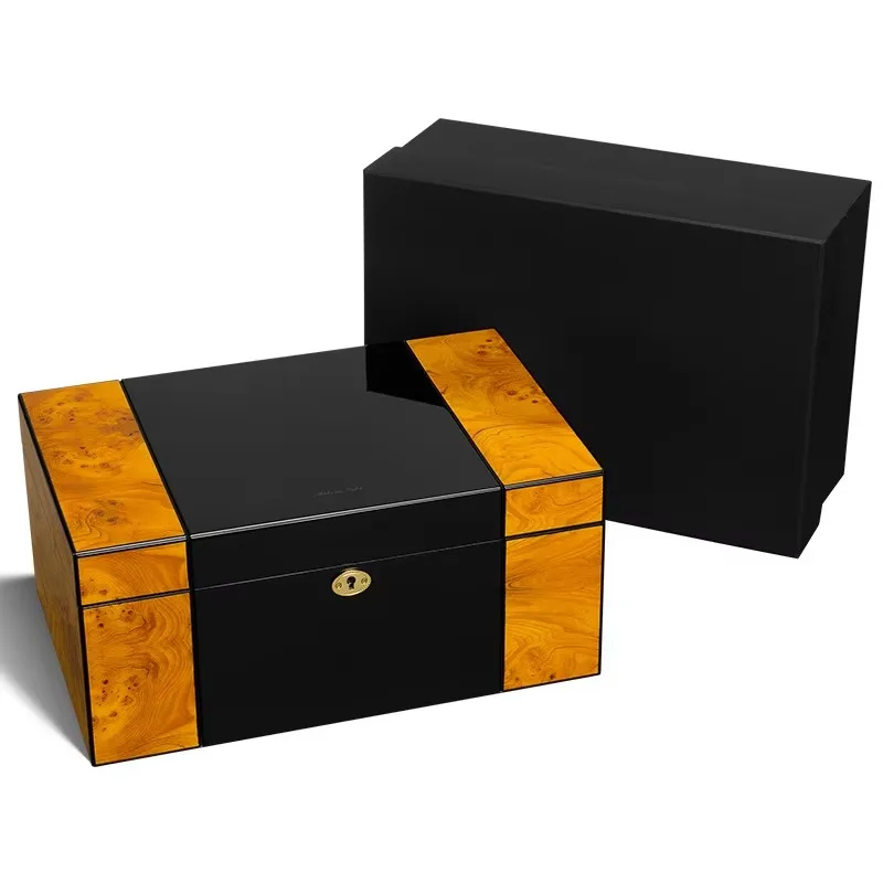 Large Capacity Double-Layer Cedar Wood Eco-Friendly Portable Desktop Cigar Cabinet Humidifier Lacquer Finish