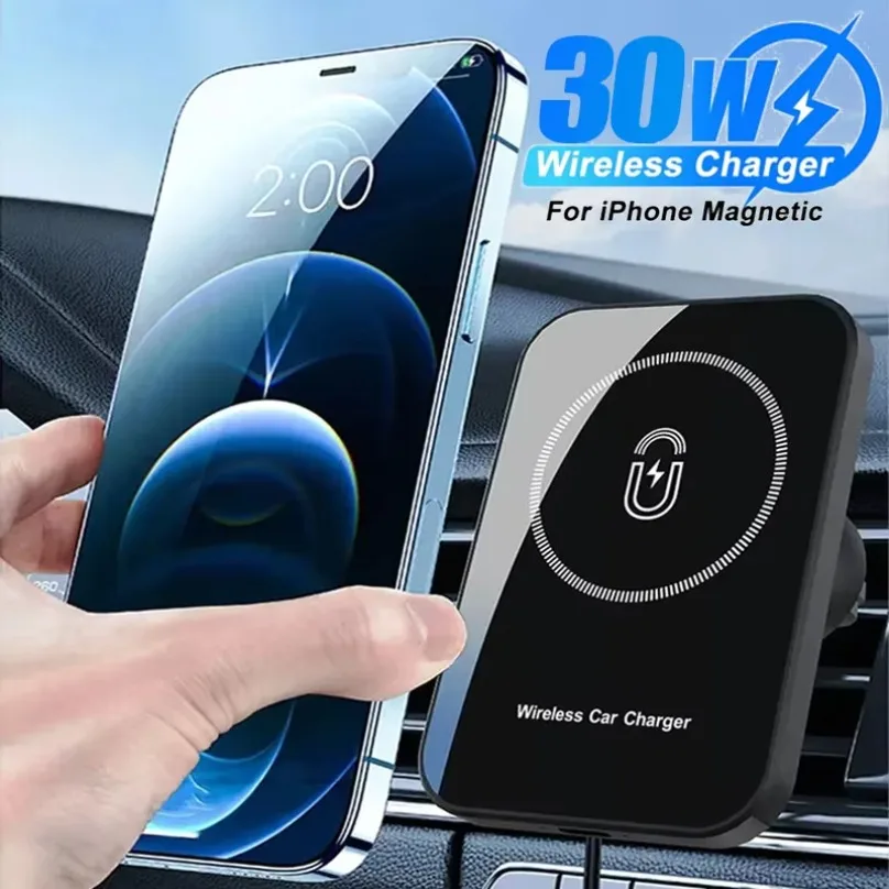 

Магнитные беспроводные автомобильные зарядные устройства 30 Вт для Magsafe iPhone 16 15 14 13 12 Pro Max Автомобильное зарядное устройство с зажимом для вентиляционного отверстия Станция быстрой зарядки