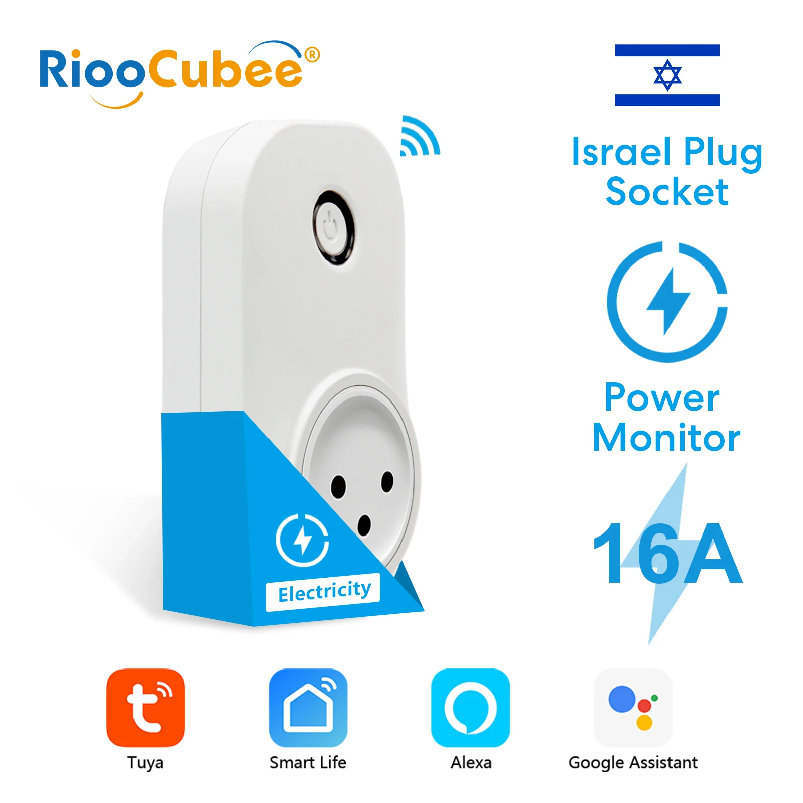 

RiooCubee Tuya Smart Life Израильская розетка Мониторинг энергопотребления Таймер Дистанционное управление от Google Home Alexa