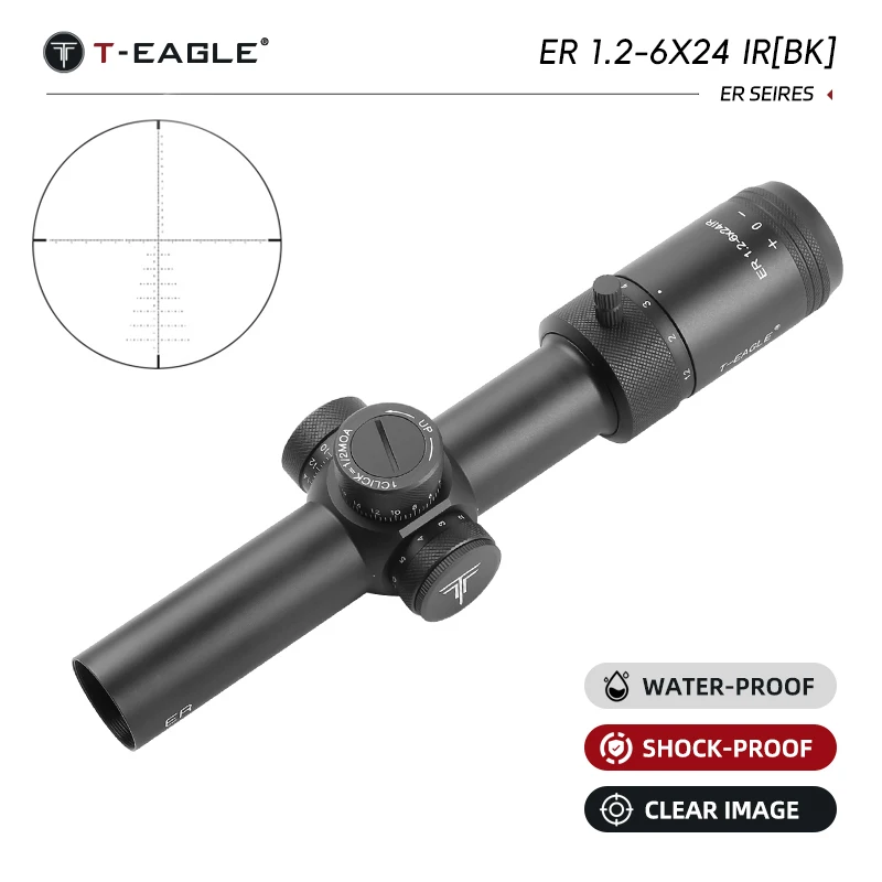 T-eagle ER 1.2-6X24 IR HK Tactical Riflescope Airsoft Scope for Hunting Optical Rifle Gun Sight Red Green Illumination Lunet