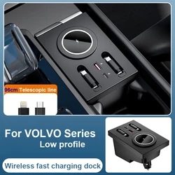 Magnetic Adsorption Wireless Charging Holder for Volvo XC60 XC90 S90 V90 V60 S60 Super Fast Charging Expansion Dock USB Type-C