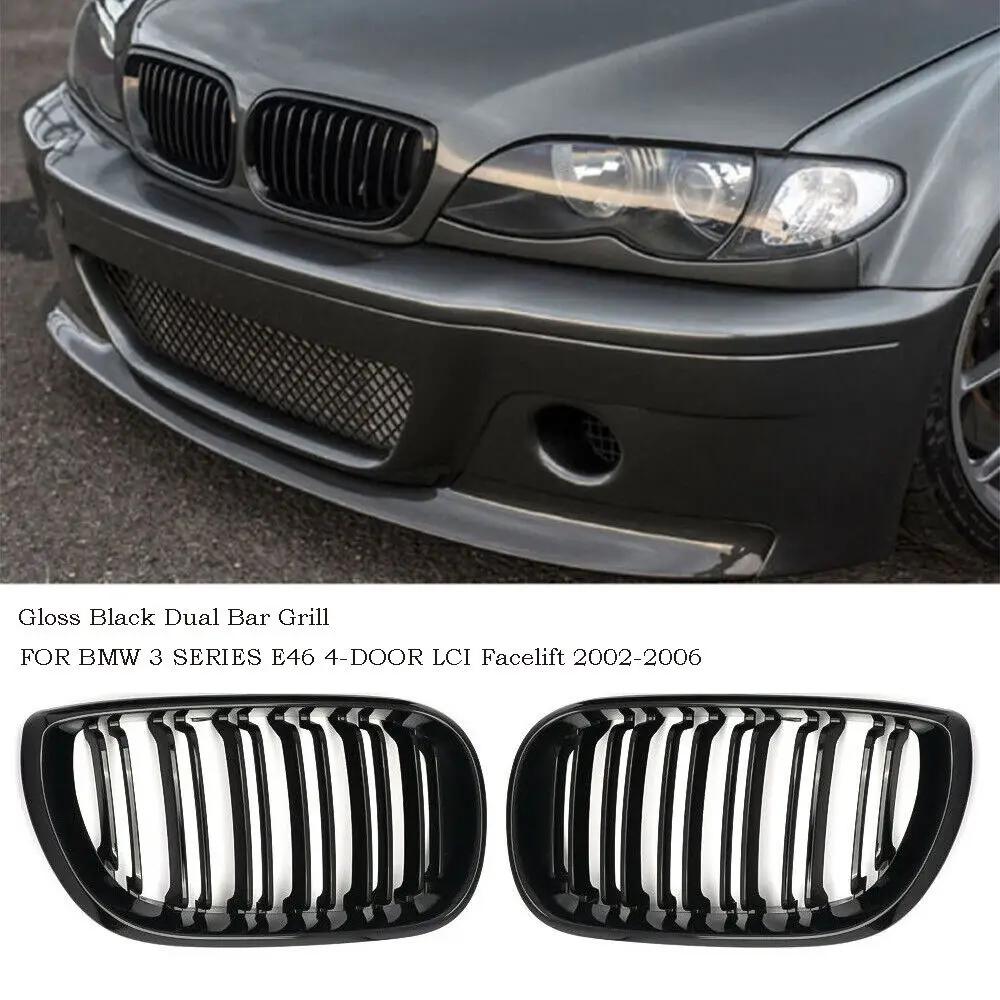 

Twin Bar Bumper Kidney Grille for BMW 3 Series E46 4D 02-06 Facelift Air Intake Grille Front Bumper Engine Hood Auto Parts