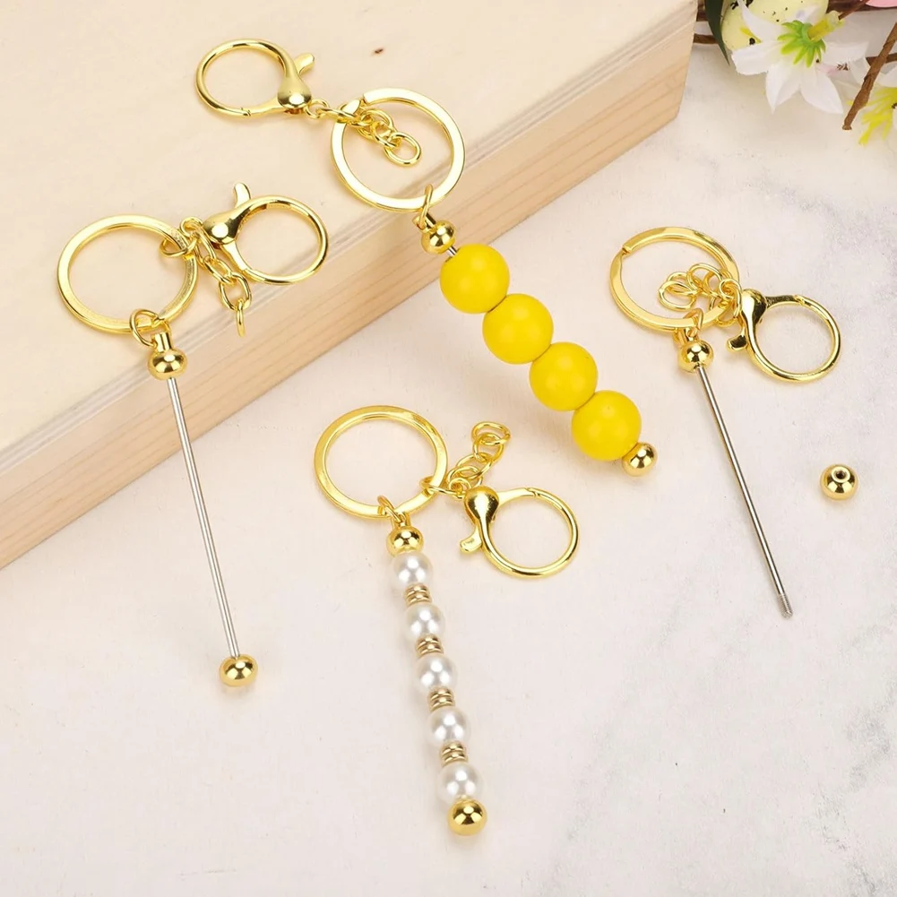 

IALJ-40Pcs Beadable Keychain Bars, Metal Beaded Keychain Blank Keychains Key Chain Charms Making Accessories For Craft DIY