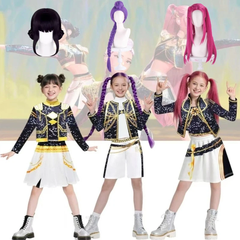 

Rumi Zoey Mira Kpop Demon Hunters Anime Cosplay Costume Top Pants Coat Full Set Role Play Outfit for Girls Halloween Party