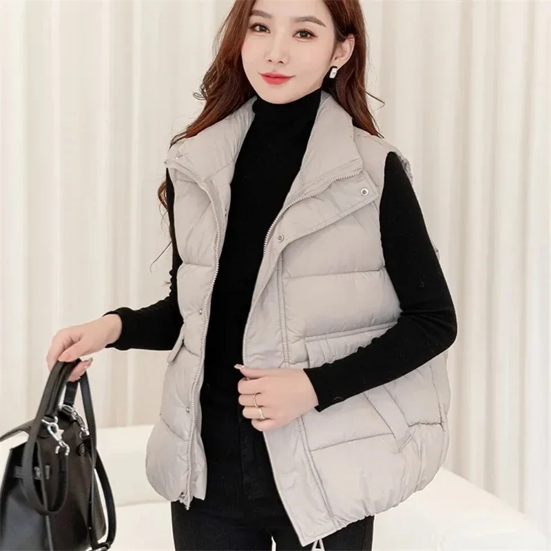 

Autumn Winter 2024 New Vest Coat Female Stand Collar Down Cotton Sleeveless Jacket Women Padded Bread Tank Top Tide Waistcoat